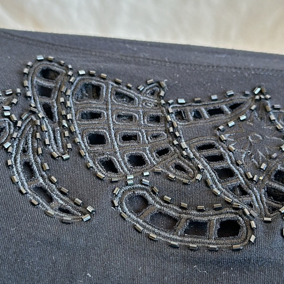 Cache black boatneck top with beading and cutouts, size S - Picture 9 of 9